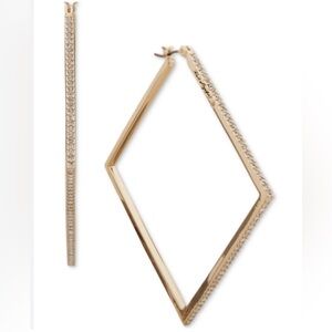Karl Lagerfeld PAVE CRYSTAL SQUARE HOOP EARRINGS, 2.54" IN GOLD